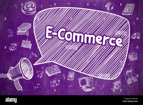 E-Commerce - Cartoon Illustration on Purple Chalkboard Stock Photo - Alamy