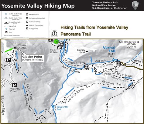 Yosemite Hiking Map - Panorama Trail From the Valley, take the Shuttle to stop 16. Take the Mist ...