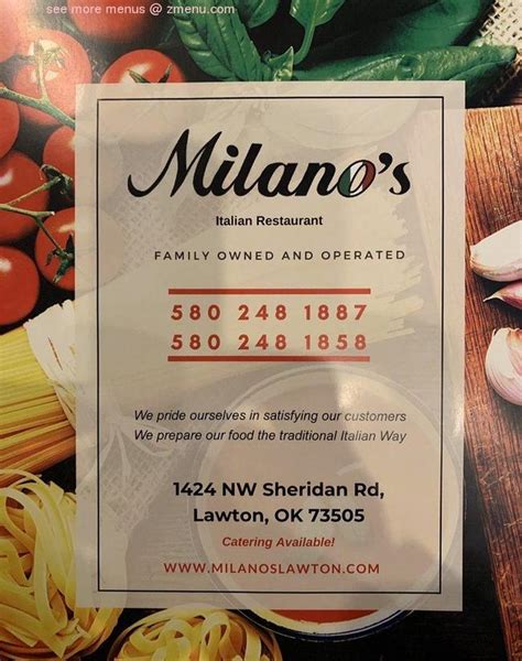 Online Menu of Milanos Restaurant, Lawton, Oklahoma, 73505 - Zmenu