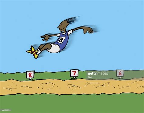 Side View Of An Athlete Making A Long Jump In Mid Air Above A Sand Pit High-Res Vector Graphic ...
