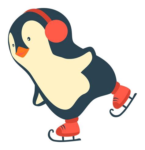 Penguin cartoon. Penguin ice skates on ice skating rink in the winter vector illustration ...