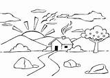 Pink Sunset In A Mountain Village coloring Page  Download Print Or sketch template