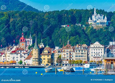 Old Town of Luzern from Waterfront of Lake Lucerne, Switzerland Stock Image - Image of promenade ...