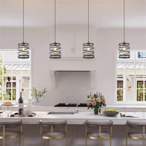 Black Pendant Lights In White Kitchen ~ Farmhouse Cabinets Toned ...