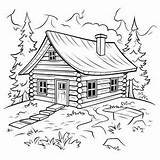 Log Cabin In The Woods  4 Coloring Pages Etsy sketch template