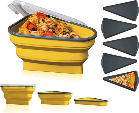 Pizza Storage Containers, Silicone Collapsible Pizza Pack Container with 5 Microwavable Serving ...