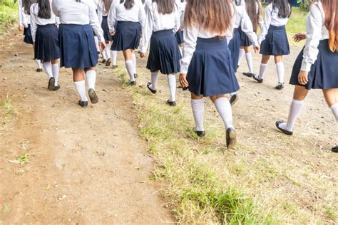 Group of High School Student Girls Walking and Wearing Uniforms Stock Photo - Image of looking ...