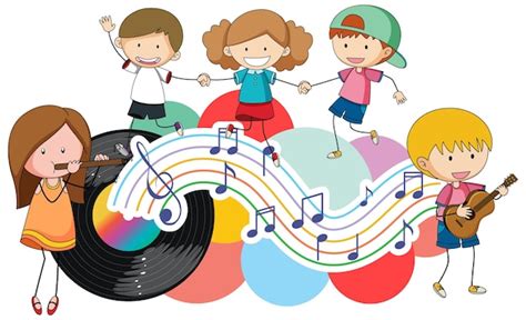 Free Vector | Happy children and music notes rainbow colourful with ...