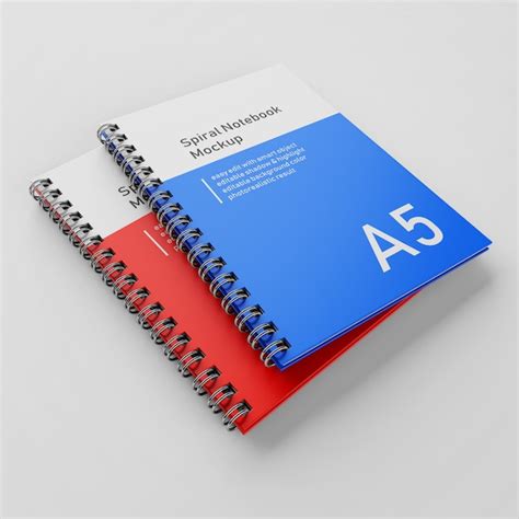 Premium two a5 office hard cover spiral binder notebook mockup design template stacked in top ...