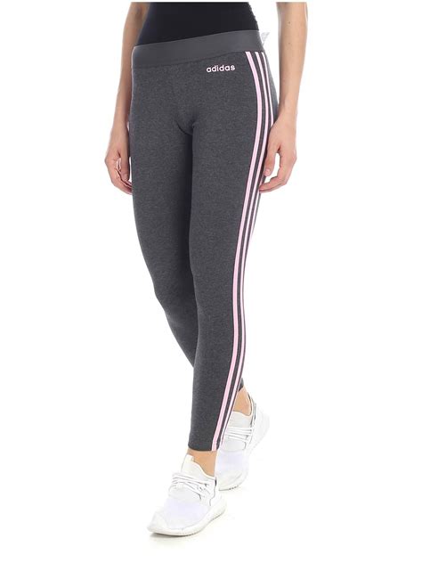 adidas Cotton Grey leggings With Pink Three Stripes in Gray - Lyst