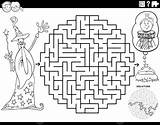 Coloring Book Page Featuring A Wizard And Frog Prince In Maze Game  sketch template