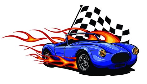 vector illustration Muscle Car with flames and race flag Digital Art by Dean Zangirolami - Fine ...