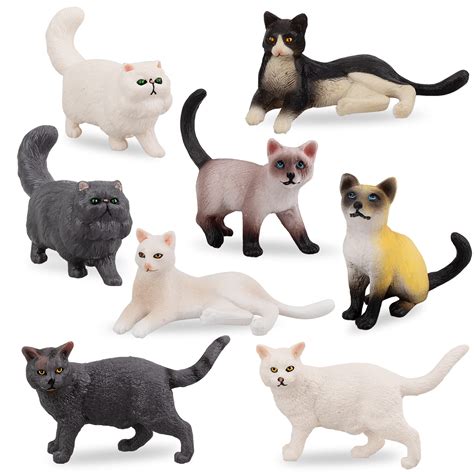 TOYMANY 8PCS Grey And Orange Cat Figurines, Realistic Small Cat Figures ...