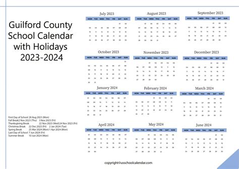 Guilford County School Calendar with Holidays 2023-2024