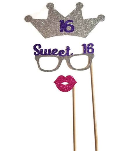 SWEET 16 Photo Booth Props 3pc Photo Booth Props With Glitter | Etsy