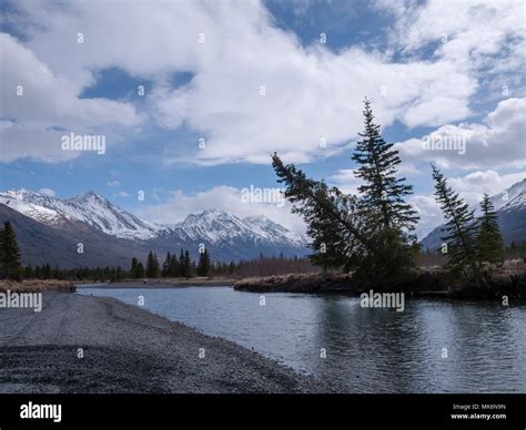 Eagle River, Chugach Mountains, Chugach State Park, Eagle River / Anchorage, Alaska. Springtime ...