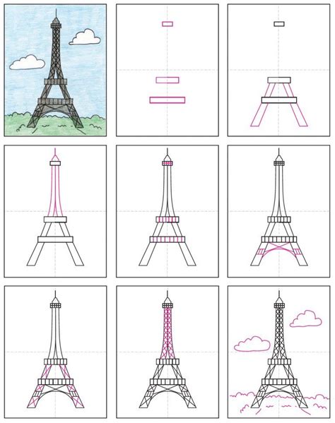 Easy How to Draw the Eiffel Tower Tutorial and Eiffel Tower Coloring Page | Eiffel tower art ...