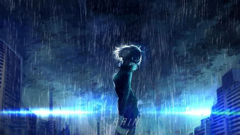 woman standing under the rain digital wallpaper anime girls #rain ...