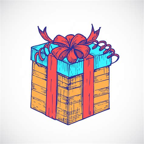 Premium Vector | Hand drawn colorful birthday or christmas gift or present box with ribbon and ...