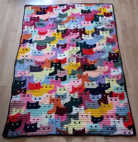 VINTAGE CROCHET PATTERN ~ Blanket Afghan Cats Kittens 50" x 54" - Aran $2.46 - PicClick