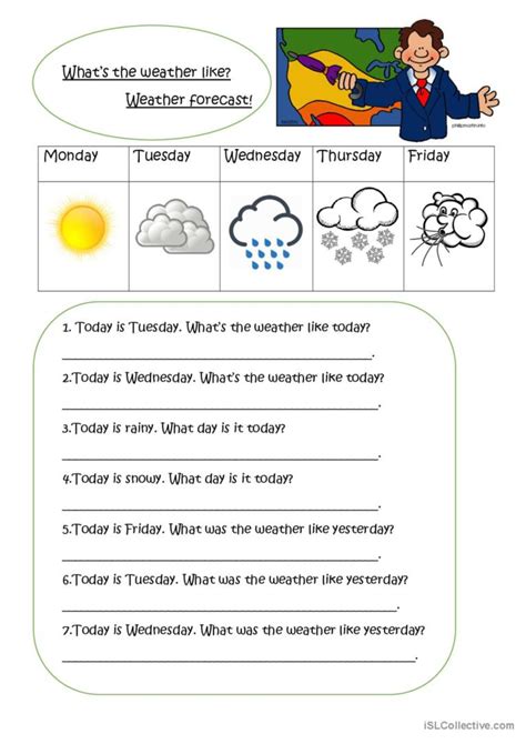 weather and weather forecast: English ESL worksheets pdf & doc