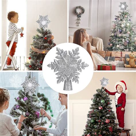 Christmas Tree Topper Lighted Snowflake Tree Topper With Led Projector, White Snowflake And Star ...