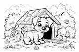 A Cartoon Dog Standing In Front Of Doghouse Coloring Book For Kids  sketch template