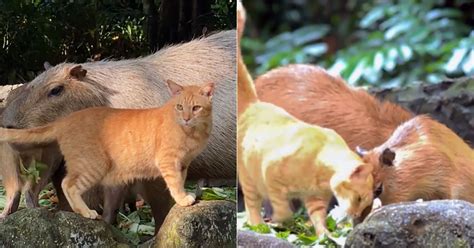 Ginger cat in M'sia zoo still chilling with capybaras after 2 years, gets its own 'Oyen' sign ...