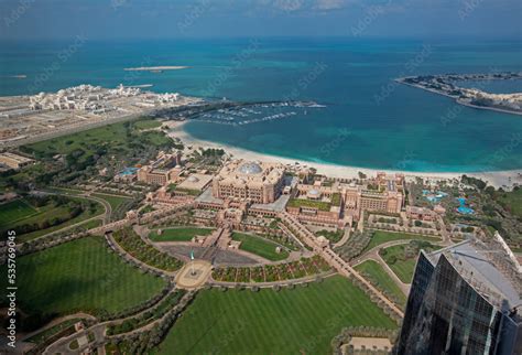 Aerial view of the luxurious 'Emirates Palace' seven star luxury hotel ...