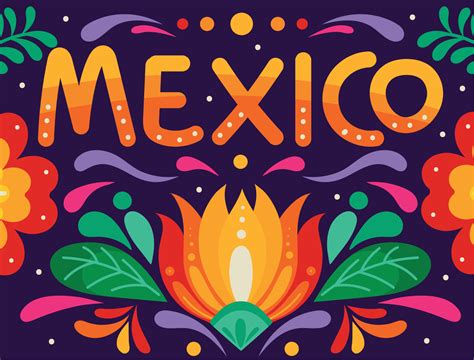 mexico lettering and flowers 10824409 Vector Art at Vecteezy