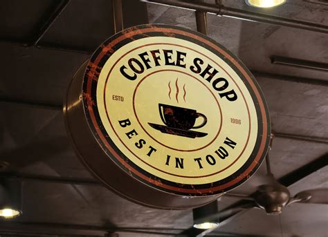 Free Cafe Round Rustic Signboard Mockup PSD - Good Mockups