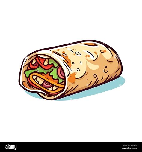 Mexican burrito wrap. Burritos hand-drawn illustration. Vector doodle style cartoon illustration ...