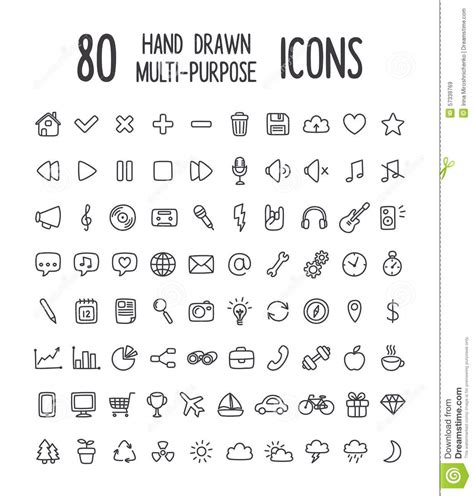 80 hand drawn icons stock vector. Illustration of favourite - 57339769