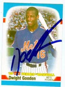 Dwight Gooden autographed baseball card (New York Mets) 1989 Fleer Heroes of Baseball #18 Doc ...