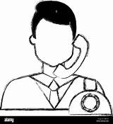Smiling Phone Operator Cartoon Sketch Coloring Page sketch template