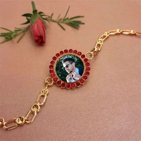 Red Diamond Round Bracelet Rakhi | Buy Personalized Rakhi