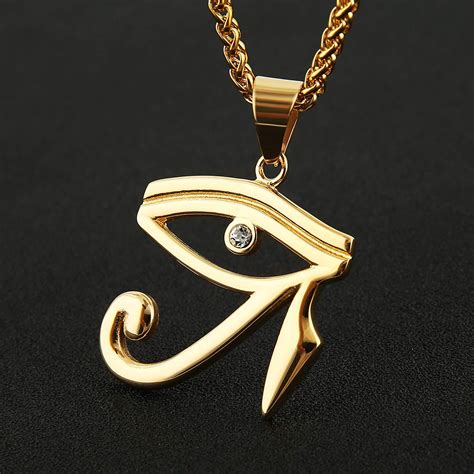 HZMAN CZ Eye of Horus Egypt Protection Pendant on Stainless Steel Necklace (Gold - Necklaces ...