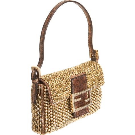 Fendi Mini Beaded Baguette Bag in Gold (gunmetal) | Lyst