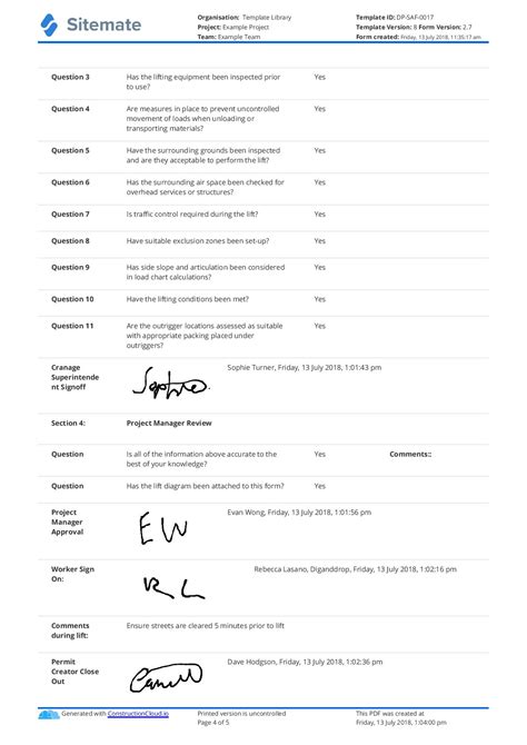 Critical Lift Plan Template: Free and Customisable