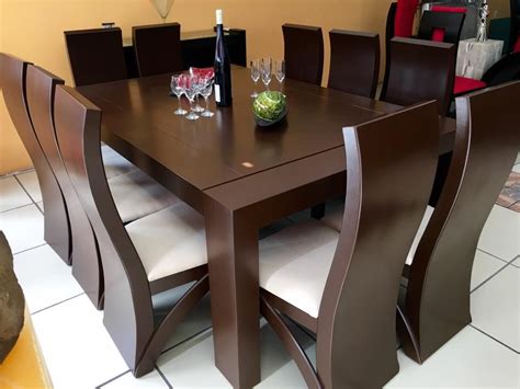 comedor 10 sillas color nogal madera | Dinning table design, Dining table design, Wooden dining ...