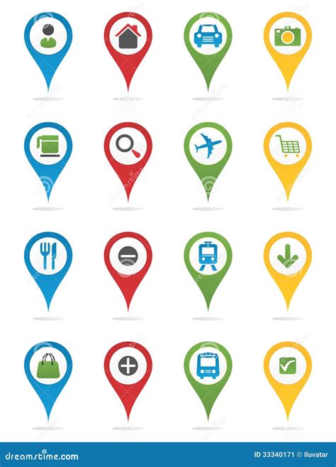 Map Pins With Icons Stock Image - Image: 33340171