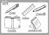 Classroom Coloring Page Includes pen Ruler Pencil Book And Notebook  sketch template