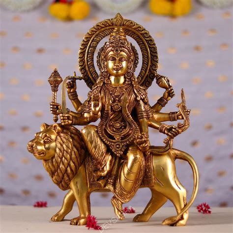 buy this 14.5-Inch Brass goddess Durga murti - devsabha