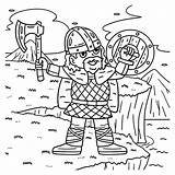 Viking Raising Axe Coloring Page For Kids Stock Vector  Illustration sketch template