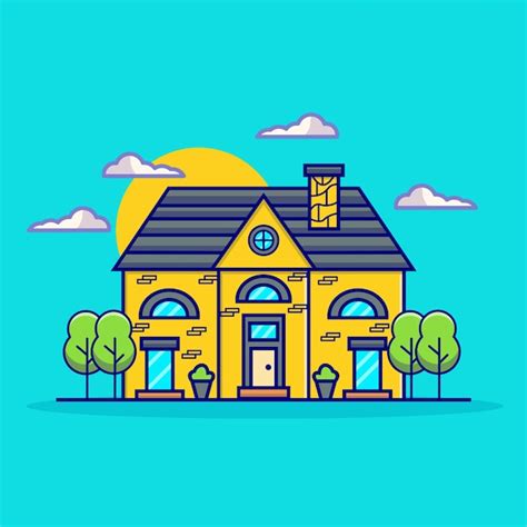 Premium Vector | House building with trees flat illustration