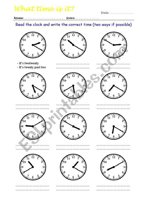 What Time Is It? Read the clock and write the correct time 3/4 - ESL worksheet by nqluu