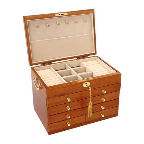 YIYIBYUS Walnut Color Jewelry Box Organizer Box of Solid Wood with Combo Lock for Jewelries ...