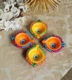 Buy Multicolor Terracotta Diyas- Set of 4 By Manomay Kreations Online ...