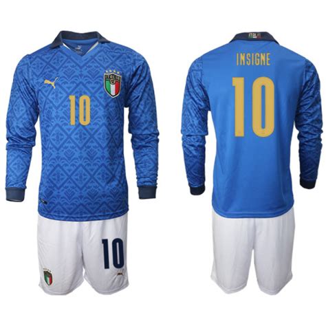 Youth Italy National Soccer Team #10 INSIGNE Blue Home Long Sleeves Jersey