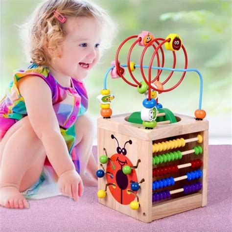 6 en 1 Ensemble de Jouet Éducatif Bébé Enfant 1 ans Perle Labyrinthe en Bois Maison Multi Jeu ...